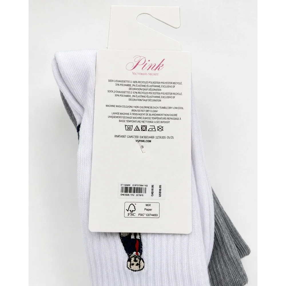 Victoria's Secret PINK Dog Embroidered Crew Socks 2 Pack OS NWT